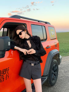 กางเกงขาสั้นทรงเอเอวสูงสีเทาเข้มสไตล์อเมริกันสำหรับผู้หญิง กางเกงขายาวทรงหลวมสบาย ๆ สำหรับฤดูร้อน กางเกงขายาวทรงหลวมสำหรับสาวๆ