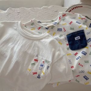 Pure Cotton Short Sleeve T-Shirt Childrens Summer New Style Cartoon Cute Boys Girls Clothes round Neck Floral Patterned Top