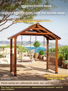 XiMei WoodWork | Outdoor Wooden Gazebo with Double Seat Swing Sunshade