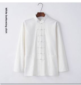 Spring Autumn Cotton Linen Chinese Style Buttoned Traditional Chinese Costume Three Piece Set Long Sleeve Zen Meditation Mens Hanfu Tai Chi Clothes