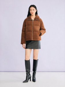French Stitched Wool-Textured Collar Short Down Jacket