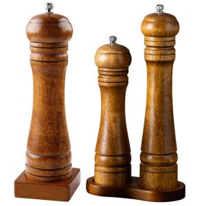 5/8/10 Inch Manual Oak Wood Pepper Grinder SetsSalt and Pepper Grinder Cooking Spice Pepper Shakerswith BaseSalt Mills Tools