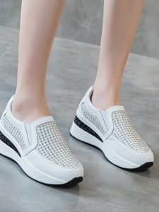 Water Diamond Slope Heel Casual Shoes Womens Spring New Loafers 7CM Thick Bottom Casual Single Shoes Lightweight Travel Shoes