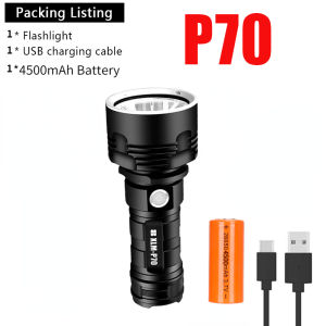 Super Bright High Power Led Flashlight P70 USB Rechargeable Flashlight Waterproof Light 26650 Battery Flashlight Camping Light