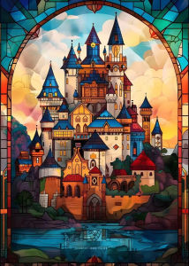 Kayou | Fantasy Stained Glass Poster Print Golden Knight Skull Dragon Phoenix Diamond Painting Wall Art Pictures Living Room Home Deco