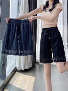 Ice Silk Quick Dry Sports Shorts Women Summer Thin High Waist Wide Leg Casual Mesh Quick Dry Five-Quarter Pants Commute Style