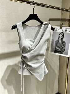 Grey Linen Sleeveless French Style Tank Top