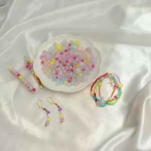 80-105Pcs 8-11mm Star Round Acrylic Transparent Frosted AB Color Loose Beads Spacer Beads For DIY Jewelry Making Accessory