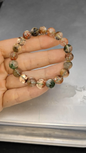 กำไลข้อมือพลอยโป่งข่ามแร่ปะการัง สีเทาอมเขียวปนขาว ขนาด 10 มิล พลอยแท้จากประเทศบราซิล