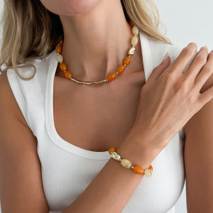Ingemark | Ingemark Daily Trendy Geometry CCB Resin Beaded Choker Necklace Bracelet Set For Women Boho Adjustable Charm Necklaces Jewelry