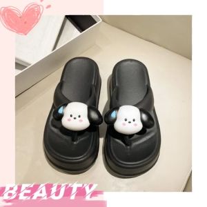 PiShops สินค้าแนะนำ รองเท้าแฟชั่นหูหนีบสไตล์เกาหลี แบบส้นหนา ด้านหน้าตกแต่งตัวการ์ตูน ลายน้องหมาทูโทน ดีไซน์มินิมอล สายๆ สุขภาพสูง รูปแบบสำหรับสาวๆ