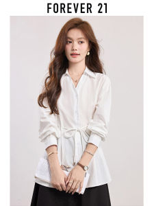 Forever21 | French Style V-Neck Bow Waist White Shirt Womens Long Sleeve Top for Autumn