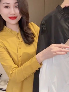 French Style Long Sleeve Base Shirt Womens Spring New Fashion V-neck Slimming Top Elegant Small Shirt Commute Loose Fit