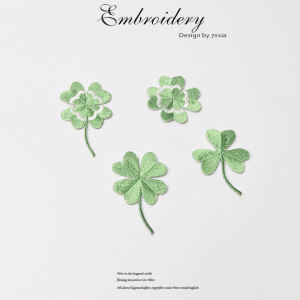 ต้นไม้สีสันสดใส 4 ใบ ติดผ้าปักลาย ติดกระเป๋า ติดในสมุดบันทึก ติดบนผ้า DIY ลายดอกไม้และพืช