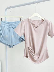 Stunning Womens Fitness Yoga Sportswear Hollow out Top Pilates Training Suit Running Set Summer Short Sleeve Shorts Nylon