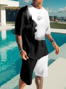 Summer Printed Short Sleeve T-shirt And Shorts Set Casual Sportswear Polyester Fabric for Middle-aged Men Short Pants