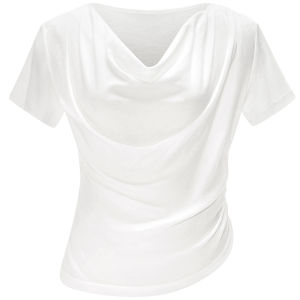 SOLWEIGE | Easy-care Asymmetric Twisted Waist Draped Collar Cotton Short Sleeve T-shirt