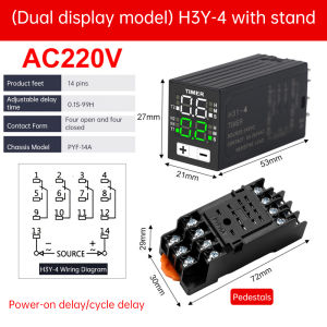 Aideepen | H3Y-4 AC 220V DC 12V DC 24V Time Relay Cycle Time Control Delayer Power on Delay Device Digital Display With Base Power Supply