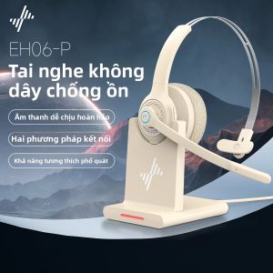 JIAMQISHI EH06 Tai Nghe Không Dây Bluetooth Có Mic USB Dongle Tắt Tiếng Cho Máy Tính Xách Tay Trung Tâm Cuộc Gọi Tai Nghe Khử Tiếng Ồn Động