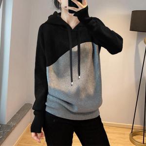 Ole Big Sale Hooded Fake Two Pieces Knitwear Sweatshirt Womens Autumn Fashion Casual Color Contrast Patchwork Sweater Outerwear Top