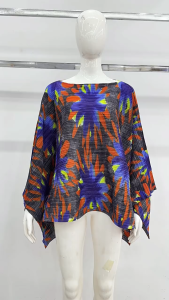 KESHANGYII High-end Niche Design Pleated Womens T-shirt Trendy Round Neck Top Summer New Casual Loose Irregular Clothes