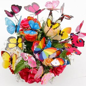 12Pcs Colorful Double Layer 3D Magnetic Butterfly Wall Sticker Butterflies Refrigerator Magnet Stickers Home Bedroom Living Room Wedding Decor