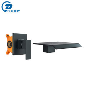POIQIHY Matte Black Basin Faucet Bathroom Basin Sink Tap Waterfall Spout Bathtub Faucet Concealed Golden Bath Shower Tap