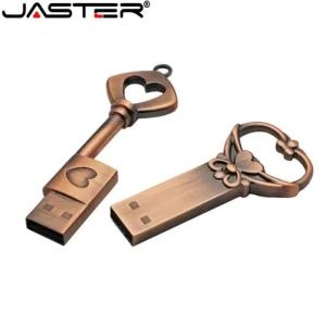 jaster | Copper Love Heart Shaped Key USB Flash Drive Pendrive Pen Drive 4gb 8GB 16gb 32gb 64GB Metal Keys Memory Stick Wedding Gift