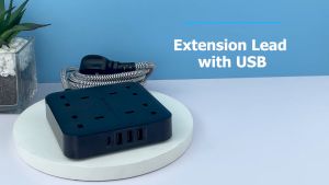 LENCENT Extension Lead with USB C Port 4 Way Outlets Power Strip with 1 USB-C and 3 USB Slots Multi Power Plug Extension with 1.8M Braided Extension Cord for Home Office 3250W- Black