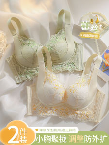 Adjustable Lace Bra Womens Thin Style Anti-Sagging Prevents Side Expansion Comfortable Soft Fabric Gathered V-Neck Design