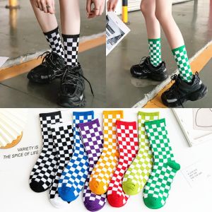 Korea Harajuku Fashion Check Socks Street Fashion Sports Print Skateboard Socks Hip Hop Geometric Checkerboard Socks