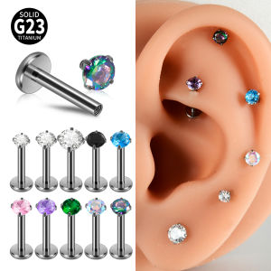 1Piece G23 Titanium Labret Claw Round Zircon Earring Lobe Helix Tragus Piercing Jewelry 16G