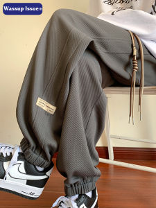 Wassup Issue Mens Casual Loose Straight Leg Pants Autumn Spring New Style Cuffed Sweatpants Breathable Polyester Fiber