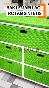 Rak Lemari Rotan Sintetis 5 Laci Buffet Bufet Meja TV Ruang Tamu Serbaguna Estetik Minimalis Terbaru