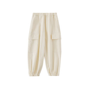 YOEHYAUL Spring Autumn Pure Color Flip Cover Pocket Loose Casual Long Pants for Girls Children Fashion Cute Workwear Trousers