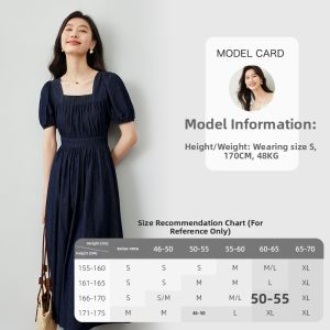 Vimly | Retro Square Collar Denim Dress Womens A-Line Long Skirt Slimming Summer New Style Cotton Material Elegant Fashion Dress