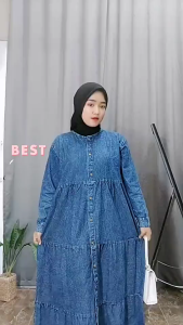 Jea Long Dress Jeans Wash Premium Busui Friendly – Maxi Dress Denim Model Susun Polos Muslimah