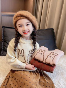 เสื้อสเวตเตอร์ขนกระต่ายหนาสำหรับเด็กผู้หญิง ฤดูใบไม้ร่วง/ฤดูหนาว 2025 แฟชั่นใหม่ เสื้อคลุมแบบสวมหัว ขนแกะหนา แขนยาว คอกลม