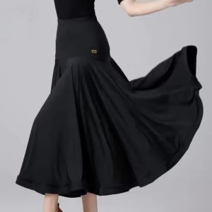 Women Solid Color Ruffle Long Swing Ballroom Modern Dance Skirt Professional Training Competition Performance Outfit Dancewear