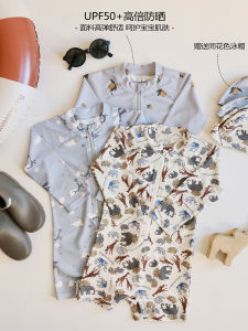 Childrens One-Piece Swimsuit Long Sleeve Quick Dry Heat Baby Swimming Suit Sun Protection Fish 2025 New Arrival for Boys