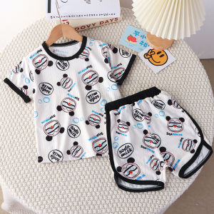 Childrens Short Sleeve Set Thin Air Conditioned Home Clothes T-Shirt Shorts Pyjamas for Boys And Girls Summer Fashionable Kids Outfit