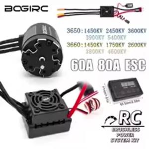 BOGIRC Brushless 3660 3650 1450KV/1750KV Motor & 60A 80A ESC & Programming Card for 1/10 RC Car Off-Road Model Car Accessories