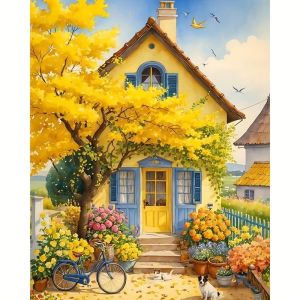 Acrylic Paint By Numbers Yellow Cottage Painting By Numbers on Canvas Coloring By Number for Adults Paint Digital Art