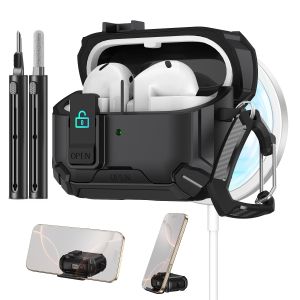 เคสขาตั้งโทรศัพท์สําหรับ Samsung Galaxy Buds 3/3Pro เคสล็อคที่ปลอดภัยพร้อมเคสป้องกัน MagSafe พร้อมชุดทําความสะอาดสําหรับ Galaxy Buds 3