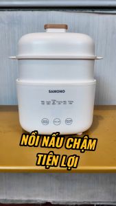 (BH 1 Năm)Nồi nấu chậm đa năng 1L Samono SW-SC10 kèm lồng hấp nấu cháo hầm chưng yến giúp chín đều thức ăn giữ nguyên dinh dưỡng nồi sứ đạt chuẩn an toàn đế chống trượt - Hàng chính hãng