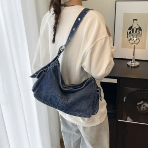 Azn New Retro Large Capacity Denim Single Shoulder Bag Casual Commuter Backpack for College Students Underarm Bag 10 23