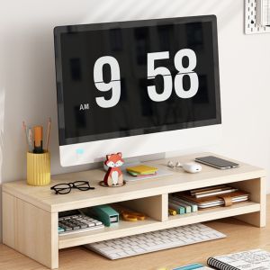 Miumiu 1/2 Layer Monitor Stand Organizer Wooden Laptop Stand Riser Computer Screen Monitor Stand Mount for Desk Storage