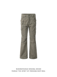 Fashionable Retro Work Pants Multiple Pockets Loose Fit Straight Leg Casual Trousers for Men And Women High Street Style