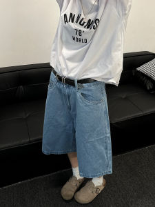 อเมริกันเรโทร หลากหลาย เดนิม กางเกงขาสั้น ห้าจุด กางเกงยีนส์ สตรีทสไตล์ กางเกงขาสั้น ขาตรง เอวกลางล้างน้ํา ผ้าฝ้าย ผสม