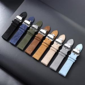 18mm 19mm 20mm 22mm Vintage Suede Cowhide Watch Strap for Omega for Seiko Butterfly Buckle Bracelet for Men Women SportWristband